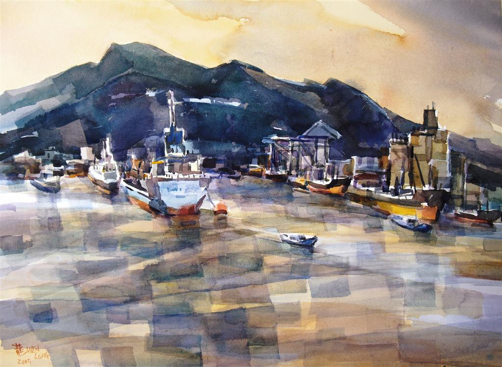C009 陳文龍---港都暮色 56x76cm 2005